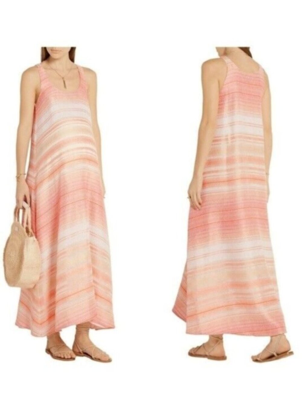 Hatch Dress Pink Cream The Sunset Striped Woven Maxi Sleeveless Scoopneck Size 1
